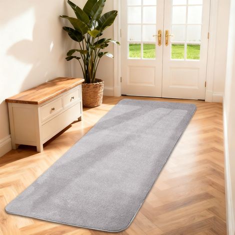 Tapis de Cuisine Uni 60x120cm, Moelleux Poils Courts, Antidérapant et Lavable en Machine, Confort Idéal pour Couloir, Porte, Passage, Cuisine Devant Evier, Chambre, Décoratif, Gris Clair (1/5)