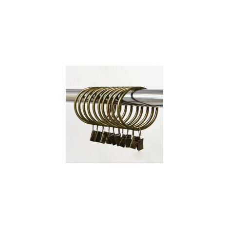 Bronzefarbene Gardinenringe mit dekorativen Clips/Haken aus robustem Metall mit Ösen für Vorhänge, Fenster, Badezimmer und Küche (10 Stück) - Crezuo