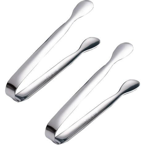 Lot de 2 pinces à sucre et à glaçons de 10 cm, en acier inoxydable, pinces à bonbons en forme de U, mini pinces de service argentées pour mariages, fêtes, cuisine et bar. (1/5)