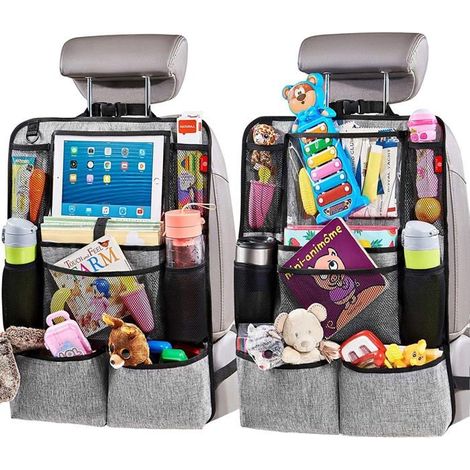 Lot de 2 organiseurs de siège arrière de voiture, organisateur pour enfants, accessoires de voyage, tapis de sol, 9 poches (1/5)