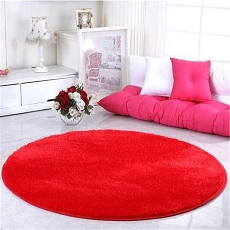 TEMPSA Tapis Rond Peluche Anti-Dérapant Pour Salle De Bain Chambre Rouge 80cm (1/4)