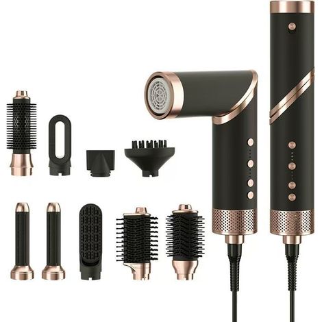 (Peigne séchoir à cheveux électrique 9 en 1 noir, norme européenne) : peigne, fer à friser, lisseur et sèche-cheveux haute vitesse pliable et multifonctionnel. (1/5)