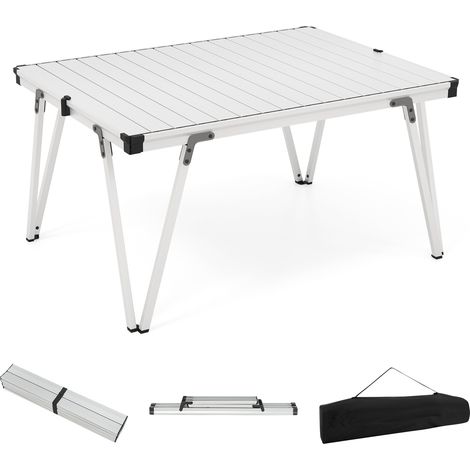 Table pliante de camping argentée en aluminium avec plateau étanche et sac de transport pour pique-nique et camping (1/5)