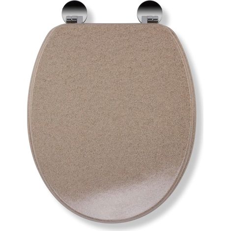 Dorney Flexi-Fix Lunette WC en bois - Charnières réglables avec fixations supérieures et inférieures incluses et charnières chromées antirouille, surface traitée antibactérienne (effet grès) (1/5)