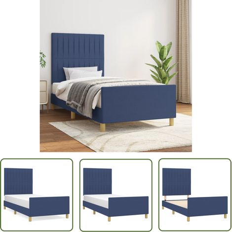 The Living Store Cadre de lit sans matelas bleu 100x200 cm tissu - Cadre De Lit - Lit Avec Têted de Lit - Literie - Meuble Chambre - Chambre À Coucher (1/5)