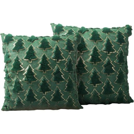 Kissenbezüge 40x40cm, dekorative Kissenbezüge mit Weihnachtsbaummotiv, Plüsch-Sofakissenbezüge für Wohnzimmer, Schlafzimmer, Sessel, Sofa, Bettdekoration (Stil A, Grün)