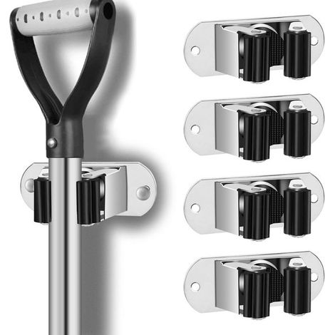 Support pour balai à franges, ensemble de 4 pièces  support pour balai  système de suspension pour balai  support mural  crochet de porte  accessoires de salle de bain  rangement de cuisine  porte-out (1/5)
