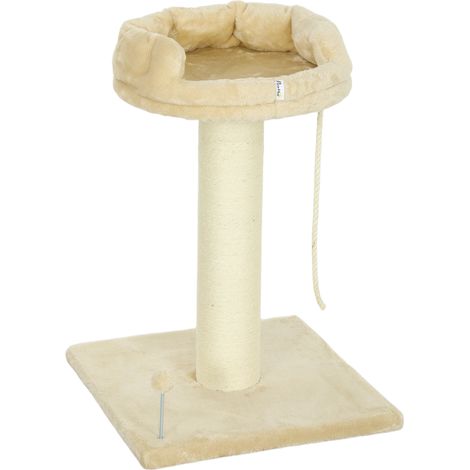 Arbre à chat design avec griffoir, jeu à boule et corde suspendue, plateforme en peluche - 55x55x83 cm - sisal beige (1/5)