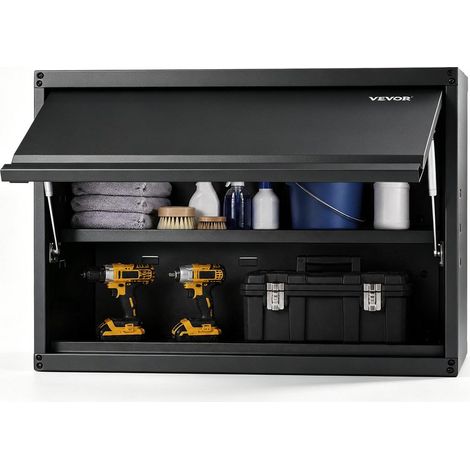 Garage, atelier et bureau : armoire de rangement murale en acier, 2 étagères dont 1 réglable, revêtement en poudre (1/5)