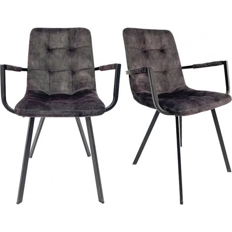Lot 2 fauteuils en velours anthracite et piètement métal noir - NAMI (1/5)