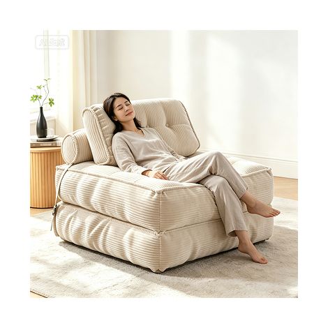 Fauteuil canapé-lit 2 en 1 pliable avec matelas confortable, oreiller et support dorsal, canapé convertible pour salon et chambre, beige (1/5)