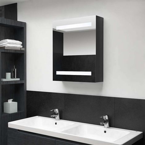 vidaXL Armario de baño con espejo LED negro brillante 50x14x60 cm (1/5)