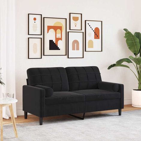 Canapé 2 places en velours noir avec 2 oreillers décoratifs, assise 140 cm - PANGIVO (1/5)