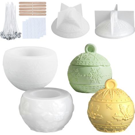 Lot de 2 moules de Noël en silicone, moules 3D en silicone, moules de moulage, bougeoirs, moules de moulage DIY avec couvercles