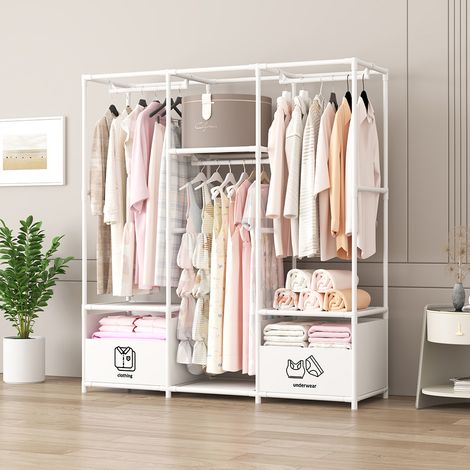 Armoire Penderie de Rangement 162x125x45cm Penderie Garde-Robe Avec 2 Boites en Tissu Blanc (1/5)