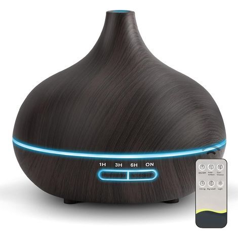 Humidificateur d'air intelligent en bois, diffuseur d'huiles essentielles avec télécommande, lumière 7 couleurs, 550 ml (1/5)
