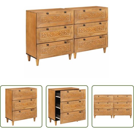Mangoholz - Sideboard 2 pcs Braun 60 x 33 x 75 cm massives Mangoholz (1/5)