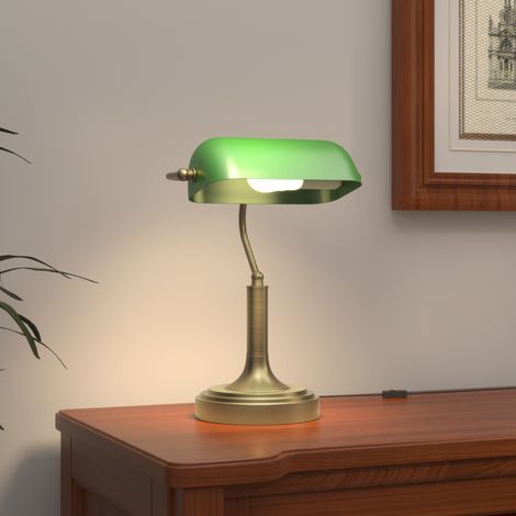 Lampe de bureau vert Banker E27 avec interrupteur basculant à abat-jour réglable pour le bibliothèque du à domicile