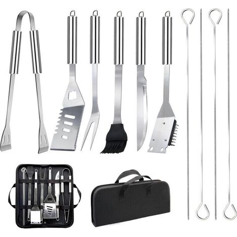 11Pcs Ensemble Ustensiles Barbecue Professionnel Kit Accessoires Grill Barbecue Pratique avec Sac Portable pour Camping Pique-Nique (1/4)