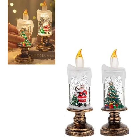 Boule à neige de Noël sans flamme, bougies piliers de Noël blanches à piliers, bougies de Noël pour décorations de Noël (2pcs) (1/5)