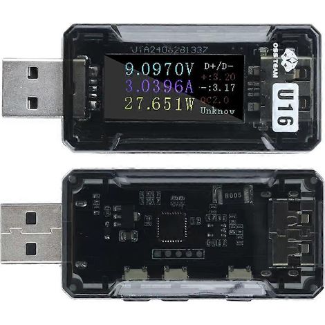 USB-Tester mit HD-IPS-Bildschirm: Voltmeter, Amperemeter, Typ-C-Anschluss, PD/QC2.0/QC3.0-Schnellladeerkennung, Spannungs-, Strom- und Kapazitätstester. (1/5)