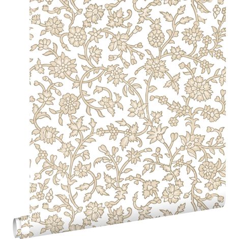 papier peint fleurs vintage beige - ESTAhome (1/5)