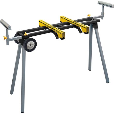 Fartools – Support de scie à onglet roulant L 100cm H 86cm 100Kg – 2 rouleaux métalliques 25cm – Hauteur réglable +21cm – Compatible toutes marques