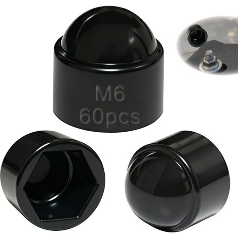 60 Caches Écrous M6 -Clé 10 mm, Noir Caches Boulon en plastique, Capuchon de Protection Hexagonaux- Cache Vis Décoratif, Protection Résistants à la Rouille (1/5)