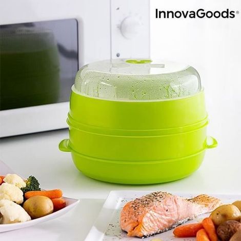 Cuiseur Vapeur pour Micro Ondes Double Compartiments sans BPA Vert