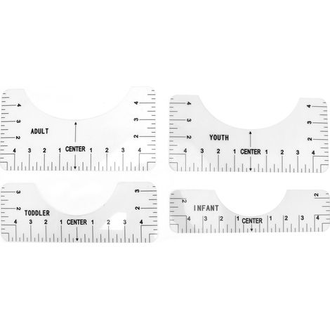 Lot de 4 règles transparentes de mesure pour T-shirts, guide d'alignement pour vêtements adulte, enfant, bébé et tout-petit.