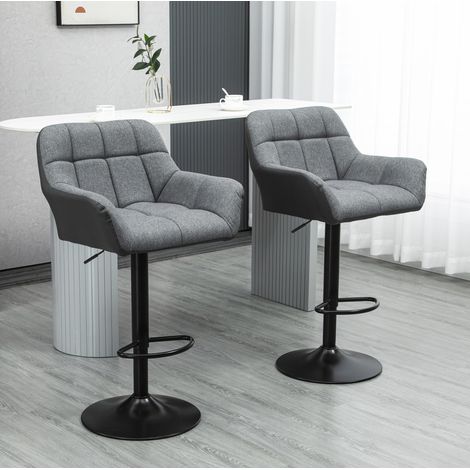 Lot de 2 tabourets de bar réglables gris en tissu, pivotants pour cuisine FloraGrace (1/5)