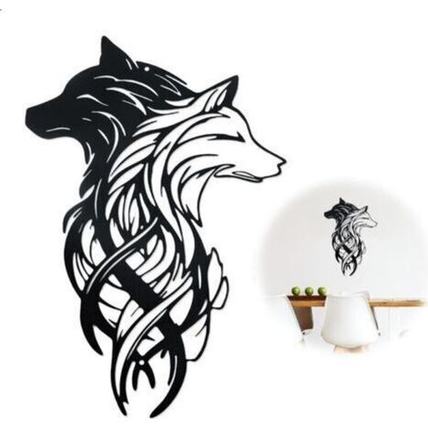 Décoration murale tête de loup en métal, idéale pour la chambre, le jardin ou toute autre pièce. Cadeau parfait pour l'intérieur et l'extérieur. (1/4)