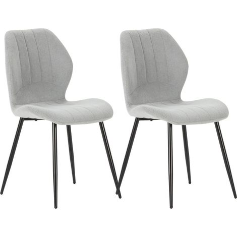 Lot de 2 chaises en tissu polyester maillé gris clair et pieds en métal laqué noir - MALDI (1/5)