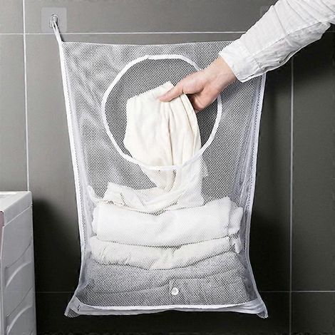 Wäschebeutel mit großem Fassungsvermögen, Wäschekorb-Aufbewahrungsbeutel zum Aufhängen, ideal für Badezimmer, Studentenwohnheime und Kleiderschränke (Weiß) (1/5)
