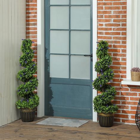 Lot de 2 plants de buis spiralés résistants aux UV avec lavande, 115 cm, vert et bleu (1/5)