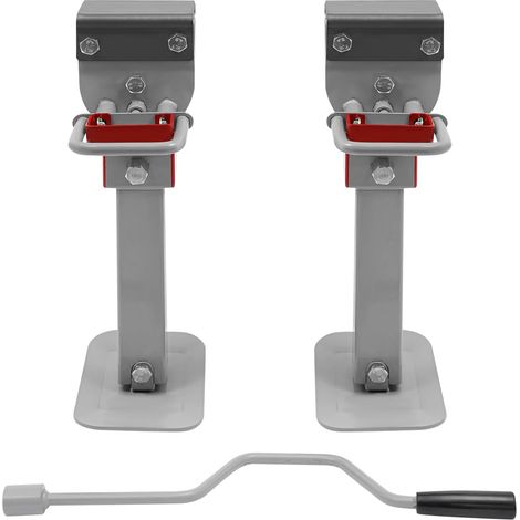Lot de 2 crics avec manivelle, béquilles de remorque, support de raccordement rotatif à 90 °, roulements de charge statiques 1-2 T, cric de voiture, cric de camping-car, remorque lourde, (gris) (1/5)