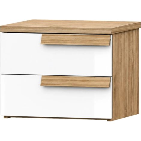 Comodino Melodia 2 cassetti Rovere Caramello e Bianco Lucido – Eleganza Moderna e Funzionalità (1/5)