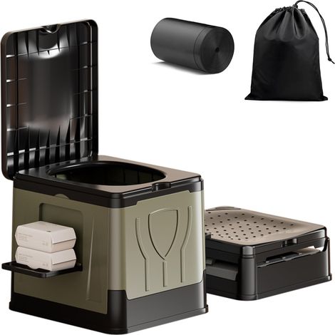 Toilette portable 30L – WC chimique pliable avec 12 sacs poubelle – Matériau ABS durable – Capacité 300 livres – Conception compacte et pratique (1/5)