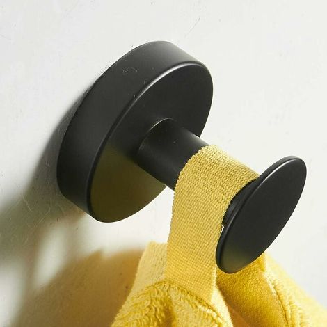 Crochet patère en acier inoxydable noir Fixation murale Support serviette pour salle de bain Lot de 2 pièces (1/4)