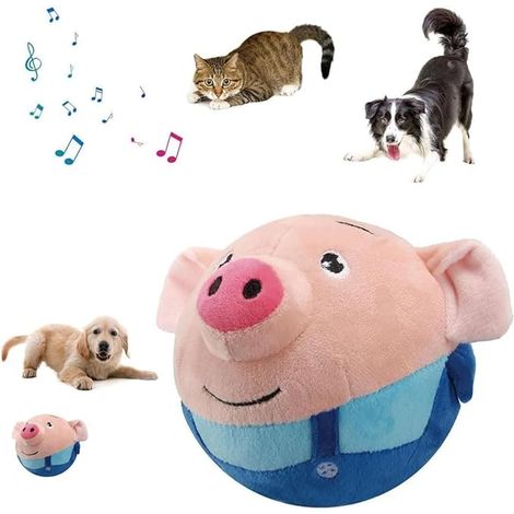Jouet interactif en peluche pour chien, balle qui couine et bouge, jouet électronique lavable en peluche avec son de cochon, jouet parlant à secouer et à faire rebondir pour chiens et chats. (1/5)