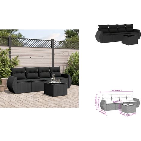 5-tlg. Garten-Sofagarnitur mit Kissen Schwarz Poly Rattan - Gartenmöbel Set - Outdoor Möbel - Rattan Sofa - Lounge Set - Esstisch (1/3)