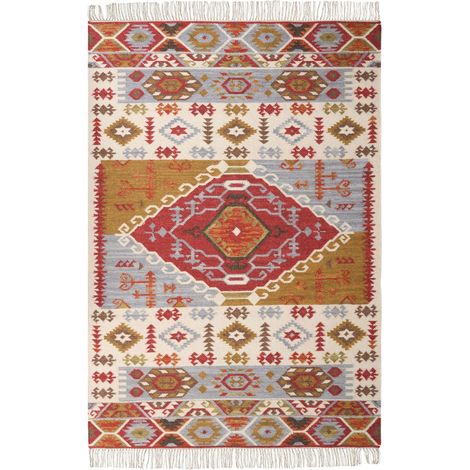 Boho Area Rug Kilim Handmade 160 x 230 cm Wool with Tassels Multicolour Proshyan (1/5)