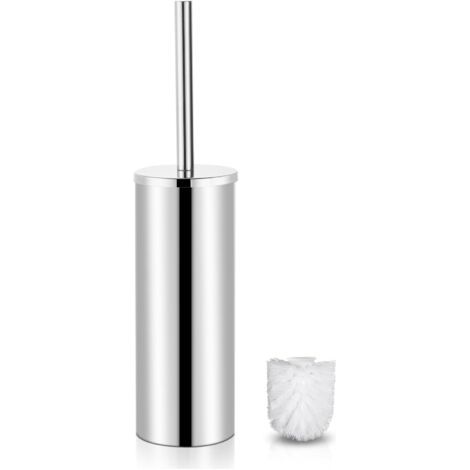 Brosse WC INOX Brosse Toilette en Acier Et Support Brosse De Toilette sur Pied avec Une Brosse Supplémentaire pour Toilette de Salle de Bain, Argent (1/5)