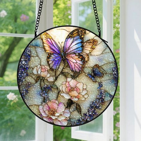 9cm Suspension Vitrail pour Fenêtre, Vitrail Floral Vif Accroche-Soleil, Décoration de Fenêtre, Cadeau pour Amateurs de Plantes, Cadeaux Commémoratifs pour Couples, Meilleur Ami, Famille, Collègue, Ca (1/5)