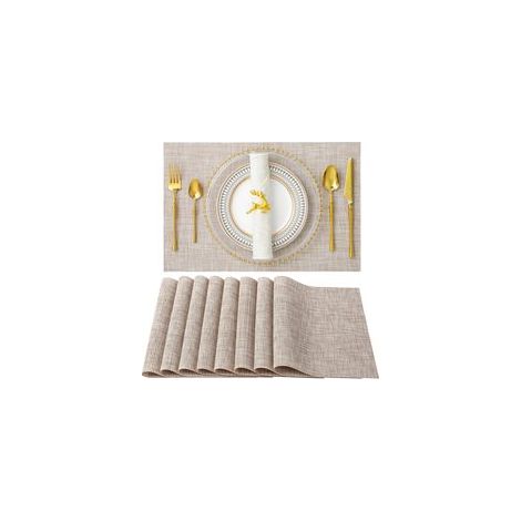 Juego de 8 manteles individuales lavables, antideslizantes, termoaislantes, de vinilo tejido para cocina, comedor y restaurante, 45,7 x 30,4 cm (beige). (1/5)