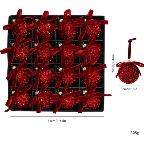 Adornos navideños con lazo, colgadores, decoraciones navideñas, adornos, adornos para el árbol de Navidad para el hogar, 6 cm rojo, 16 piezas - estilo lazo