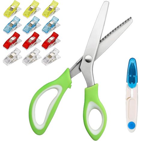 Ciseaux Cranteurs couture Stainless, Ciseaux à Denteler Cranteurs, Ciseaux Zigzag avec Coupe-Fil, 12 Pinces pour Couture, Papier, Loisirs (1/5)