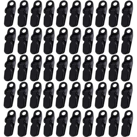 Tente Clips, coupe-vent pour auvent Colliers de serrage Plastique Vent Corde auvents Clip Tente de camping fixe pour extérieur,Lot de 50 Noir (1/5)