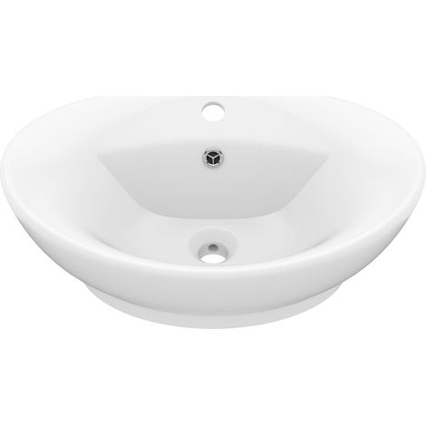 Lavabo ovale di lusso con troppopieno lavabo da appoggio lavabo da bagno arredamento per la casa 58,5 x 39 cm ceramica bianca opaca 020002674