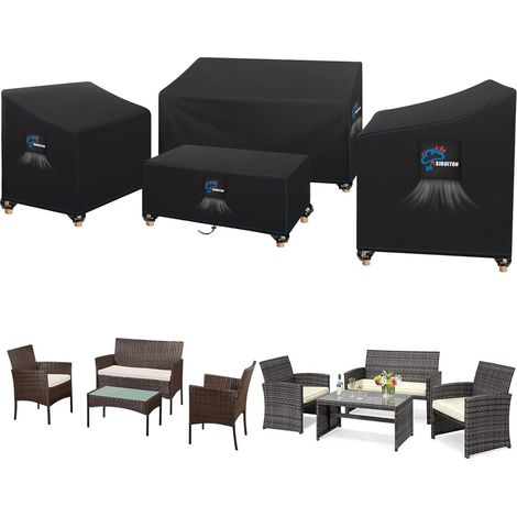 Housse De Meubles De Patio 4 Pièces Véranda Extérieure Ensemble De Housses De Meubles De Jardin De Patio Étanche Meubles Housse, Meubles Bâche Salon de Jardin Imperméable Anti-UV, Noir (1/5)